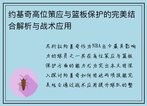 约基奇高位策应与篮板保护的完美结合解析与战术应用